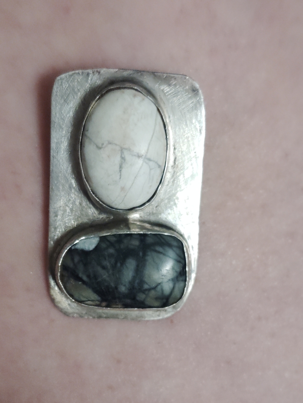 Sterling Silver Two-Stone White and Black Pendant Necklace